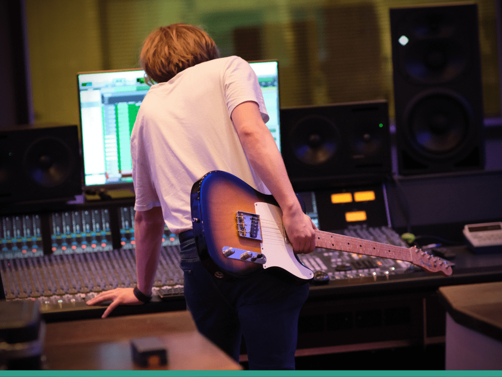 Guitarist working in Studio 1 